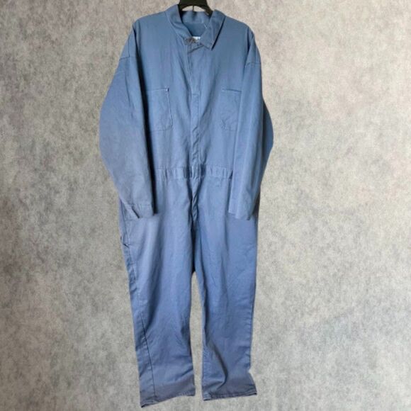 Red Kap Snap Front Cotton Work Coverall Mens Size 56 R Blue Long Sleeve Uniform - Picture 4 of 14